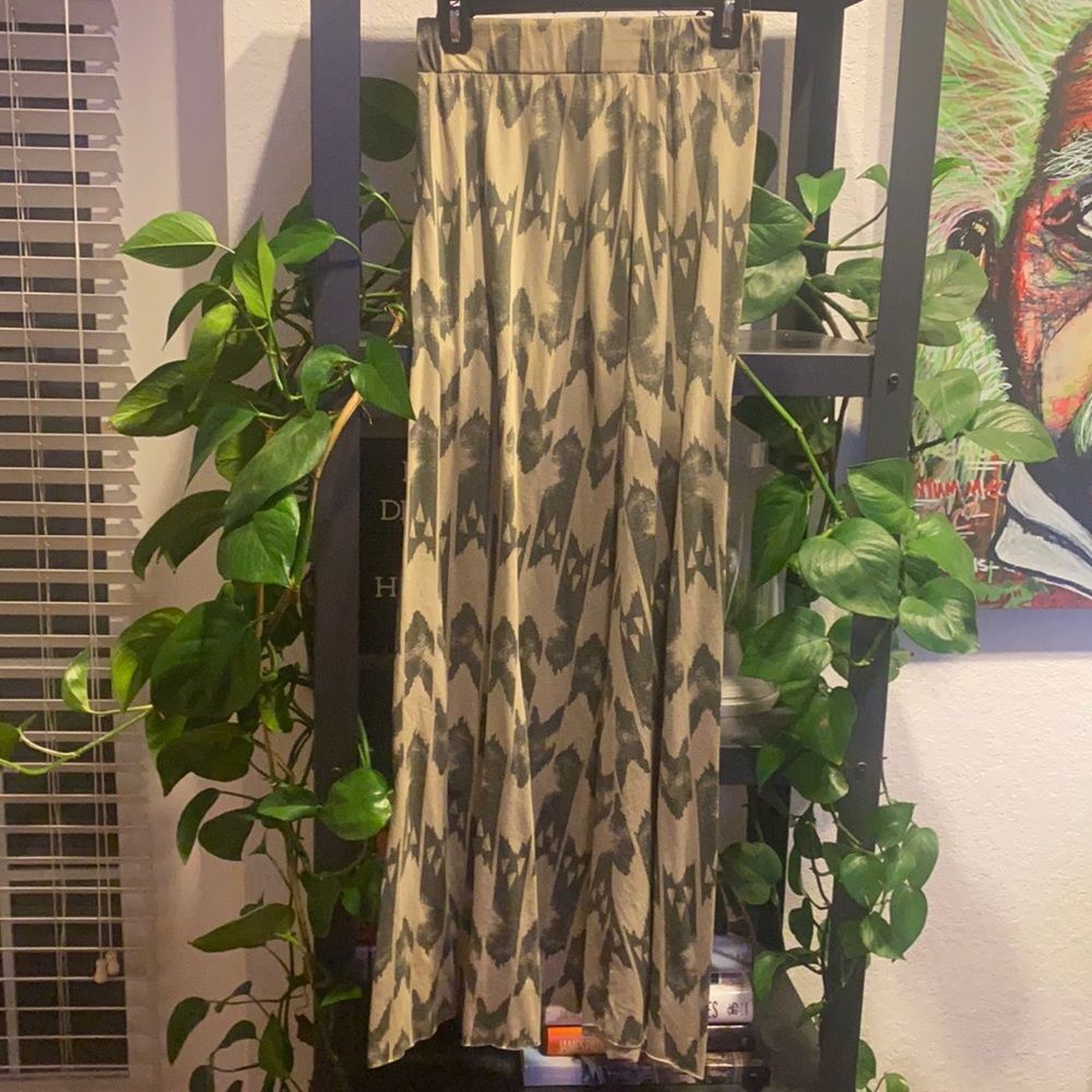 Olive and Gray Long Maxi Skirt - Like New - Print